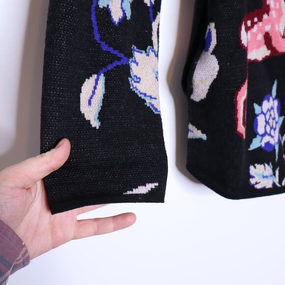 ANTHROPOLOGIE Printed Sweater Jacket Black Multi Relaxed Fit Casual Women's XS - Picture 10 of 16